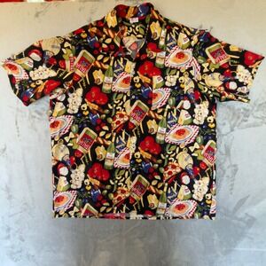 Vintage Scorpio Mens XL Italian Food Wine Pizza Pasta Print Shirt Made in USA
